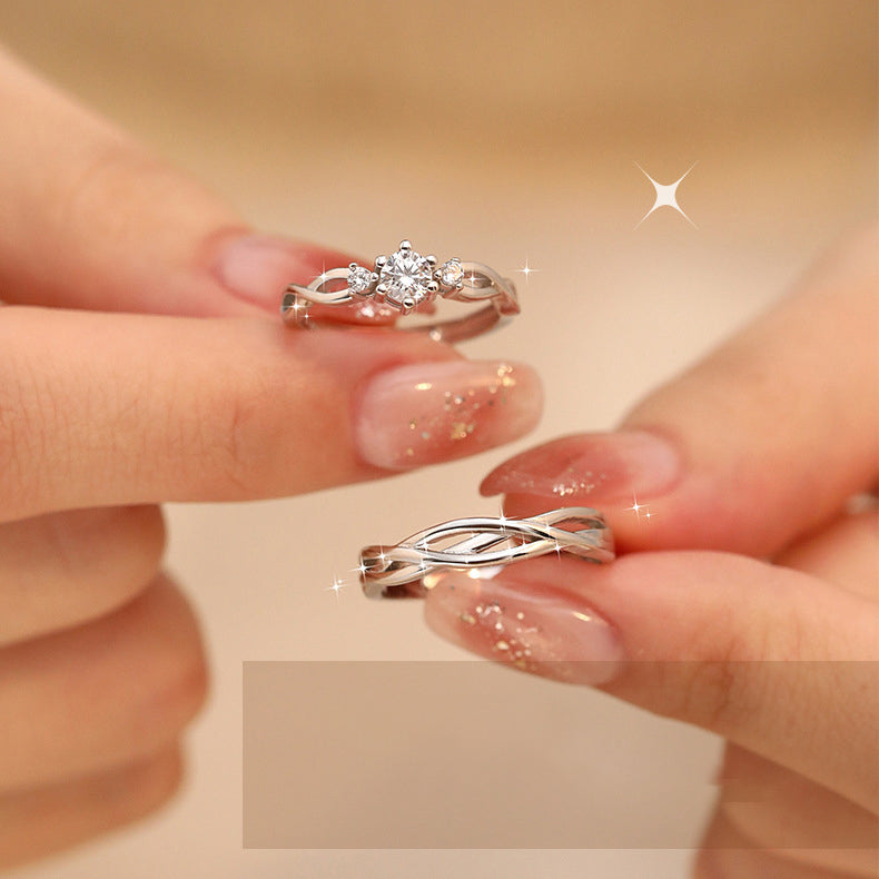 925 sterling silver couple's ring - silvery