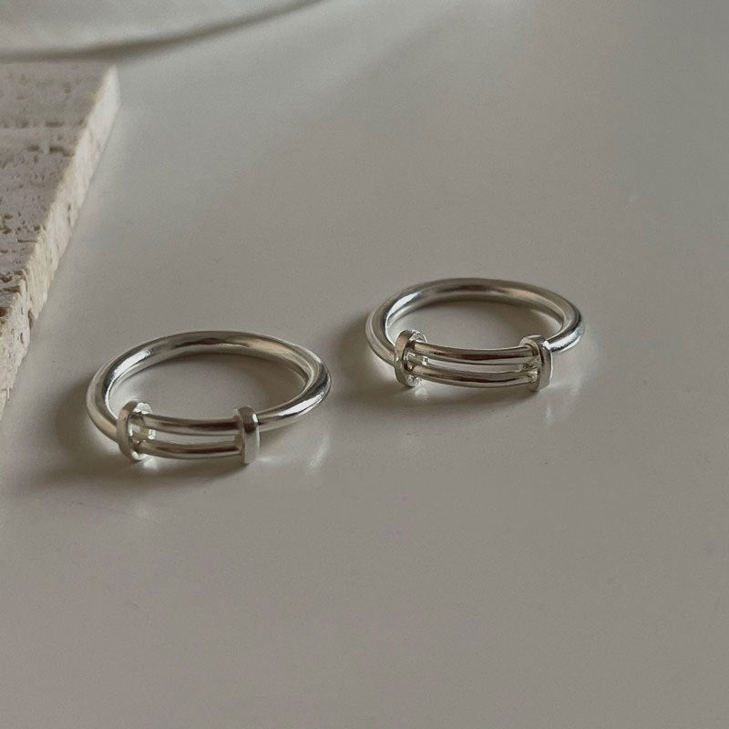 925 sterling silver push-pull adjustable ring - silvery