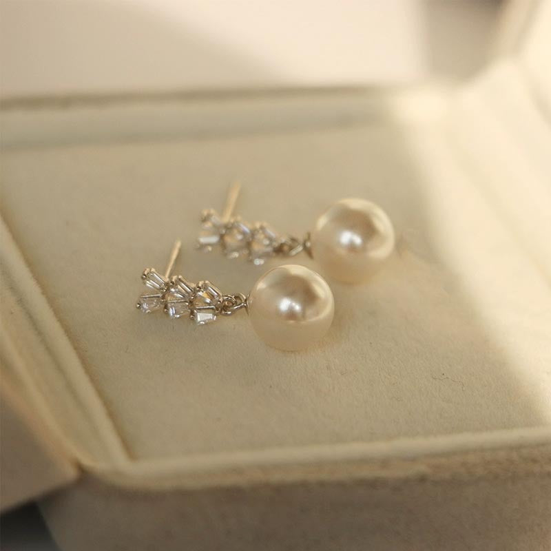 925 sterling silver pearl earrings - silvery