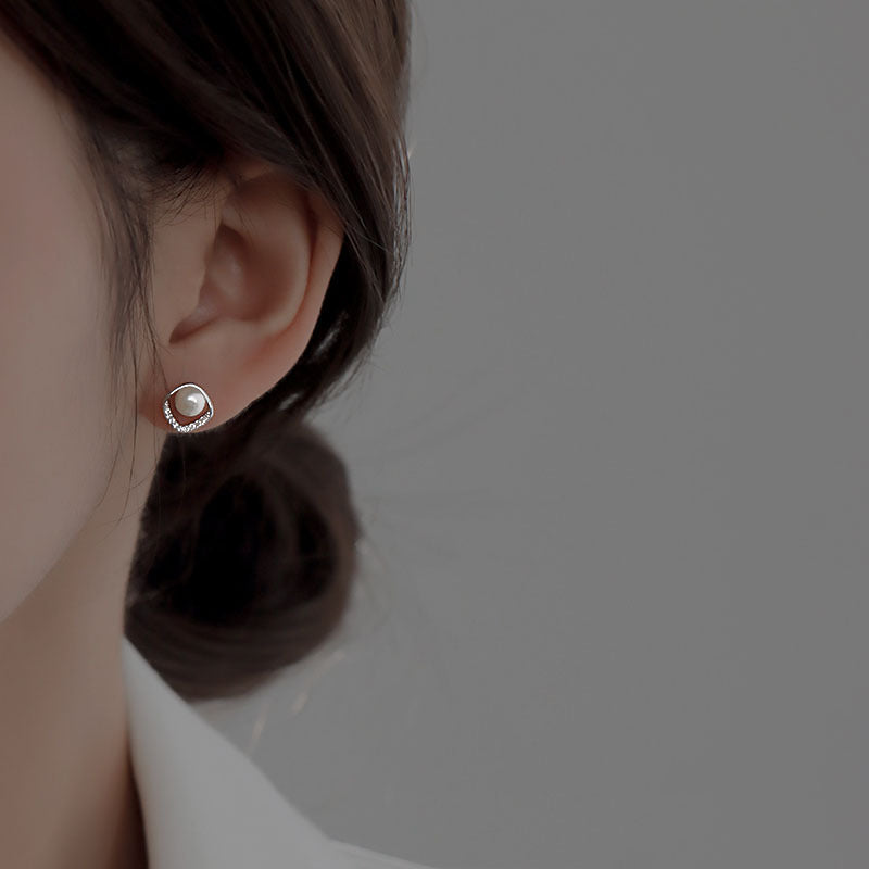 925 sterling silver pearl earrings - silvery