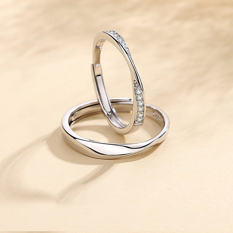 925 sterling silver couple's ring - silvery
