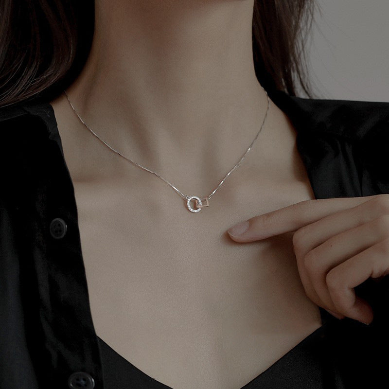 925 sterling silver geometric interlocking pendant necklace - silvery