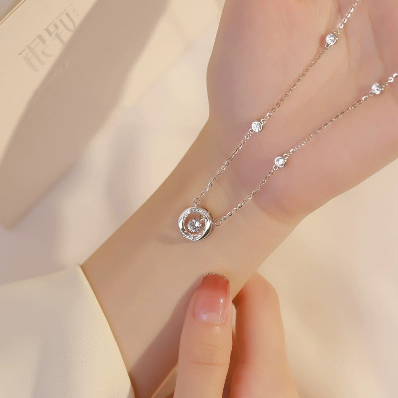 925 sterling silver sparkling zirconium pendant necklace - silver