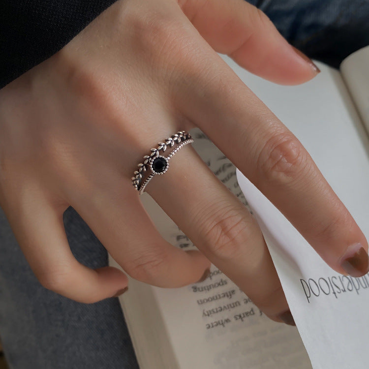 925 sterling silver Thai silver antique black zircon opening ring