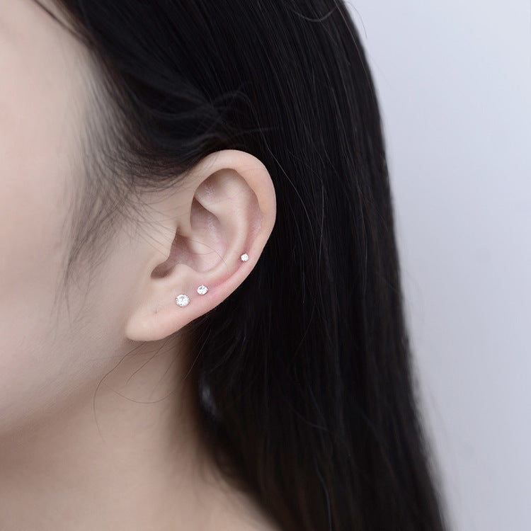 925 sterling silver zircon earrings - silvery