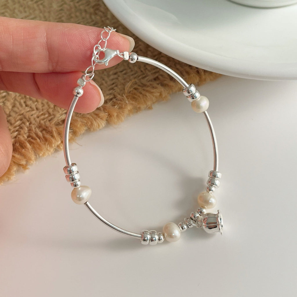 925 sterling silver freshwater pearl bracelet - silvery