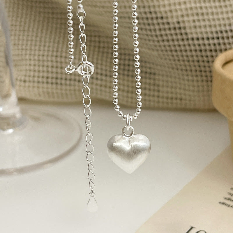  925 sterling silver heart-shaped pendant long necklace - silvery