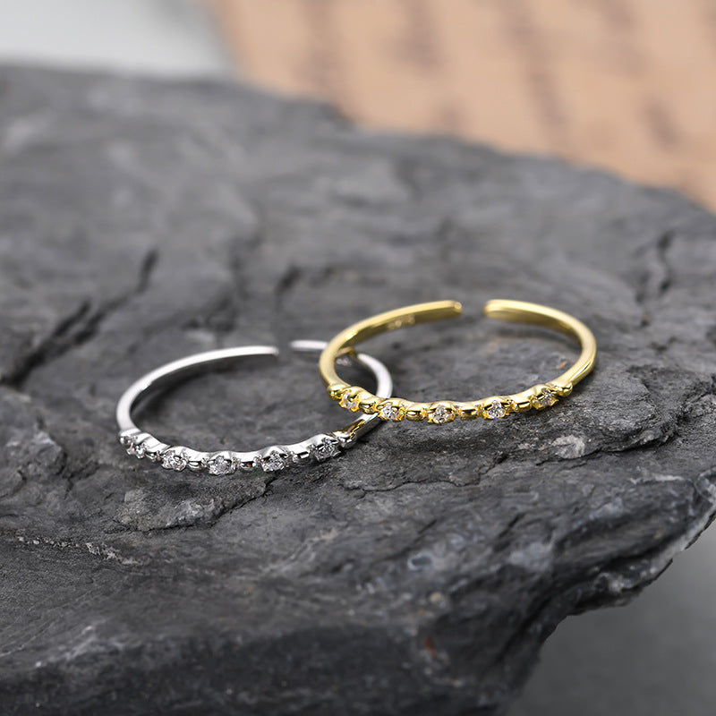 925 sterling silver inlaid sparkling zirconium open ring