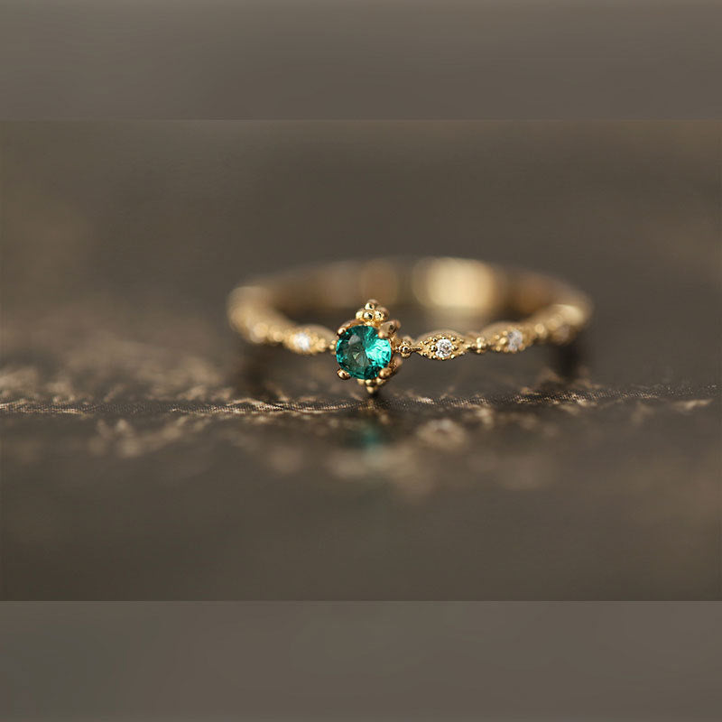 S925 sterling silver inlaid with green zirconium open ring
