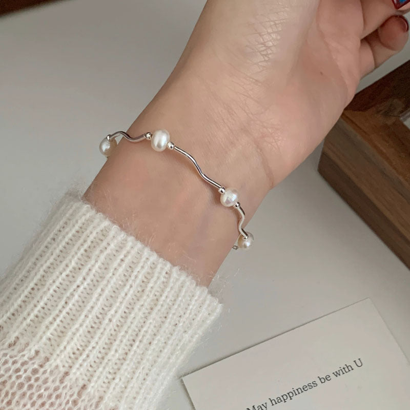 925 sterling silver freshwater pearl bracelet - silvery