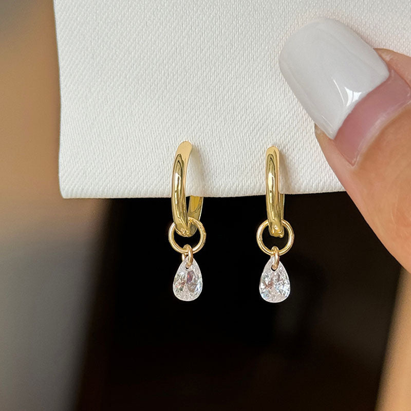  925 sterling silver water drop zirconium single ear buckle - golden