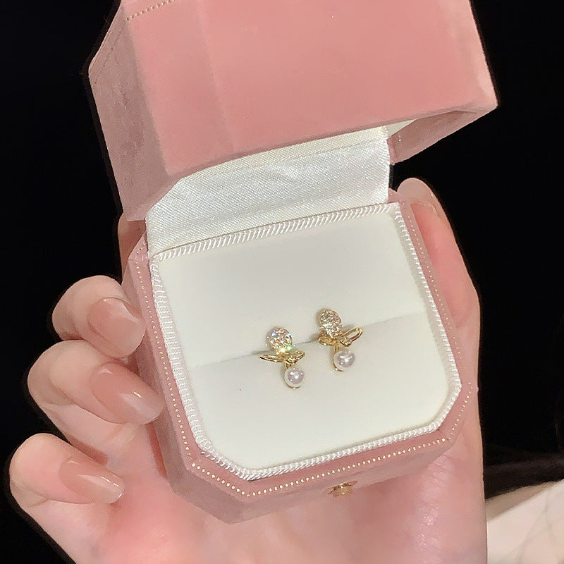 S925 sterling silver pearl earrings - golden