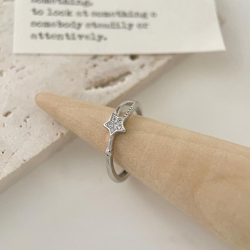 S925 Sterling Silver Star Open Ring - Silvery