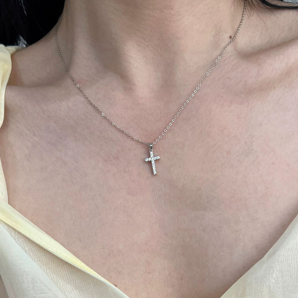 S925 Pure Silver Cross Pendant Necklace - Silvery