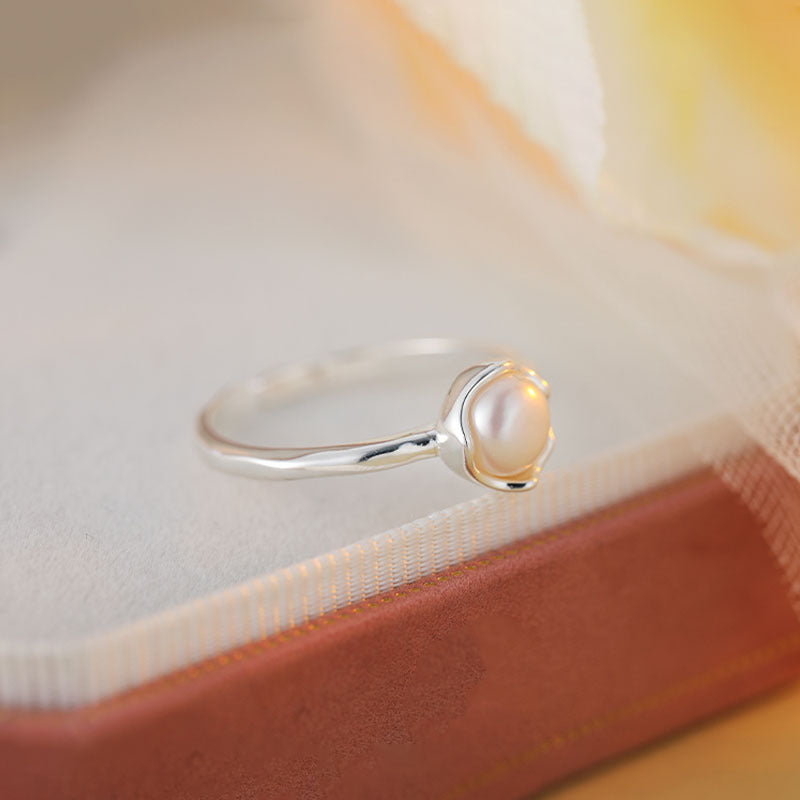 S925 Pure Silver Freshwater Pearl Ring - Silvery