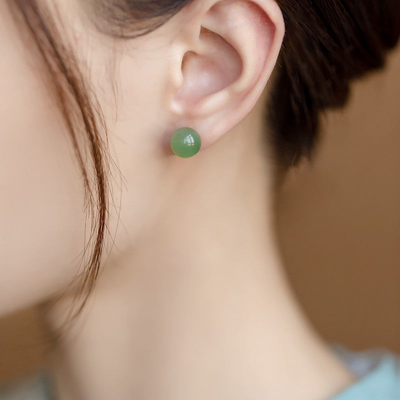 S925 Sterling Silver Natural Hotan Jade Earrings