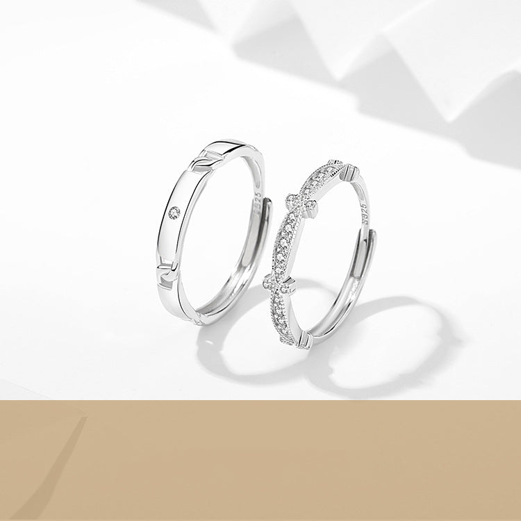 925 sterling silver couple's ring - silvery
