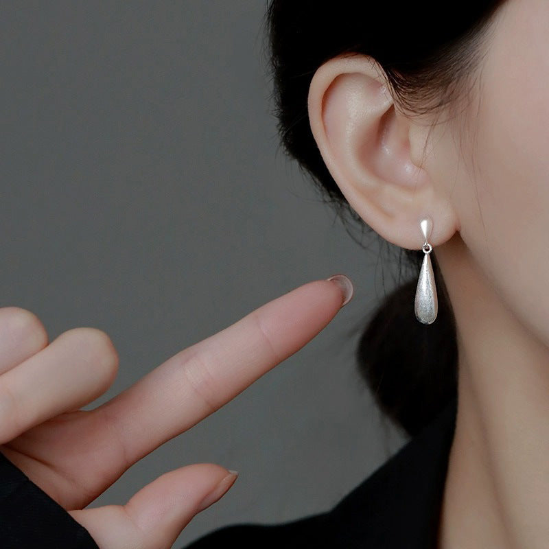 925 sterling silver water droplet long earrings - silvery