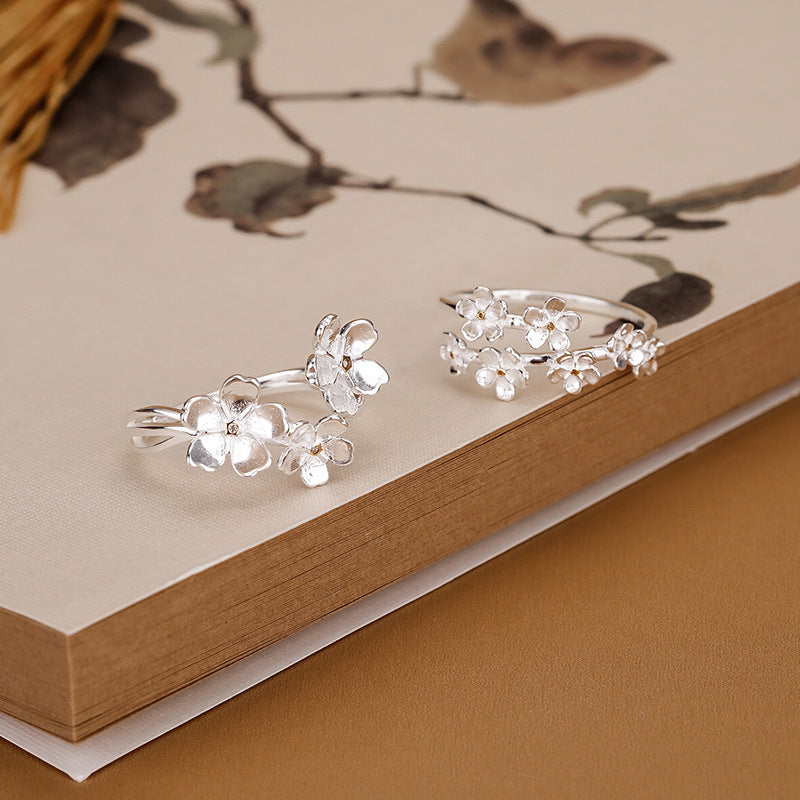 925 sterling silver flower opening ring - silvery