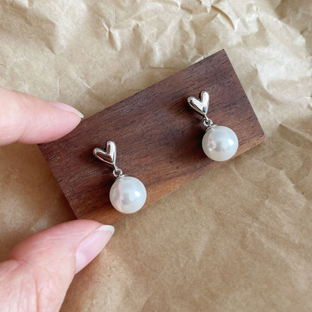 S925 sterling silver pearl earrings - silver