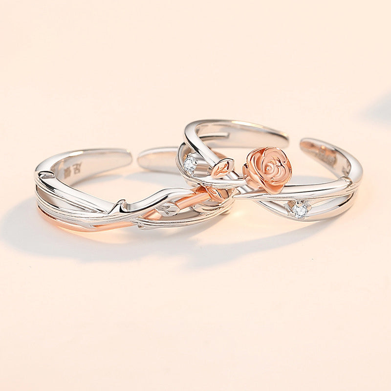 999 Silver Rose Couple Ring