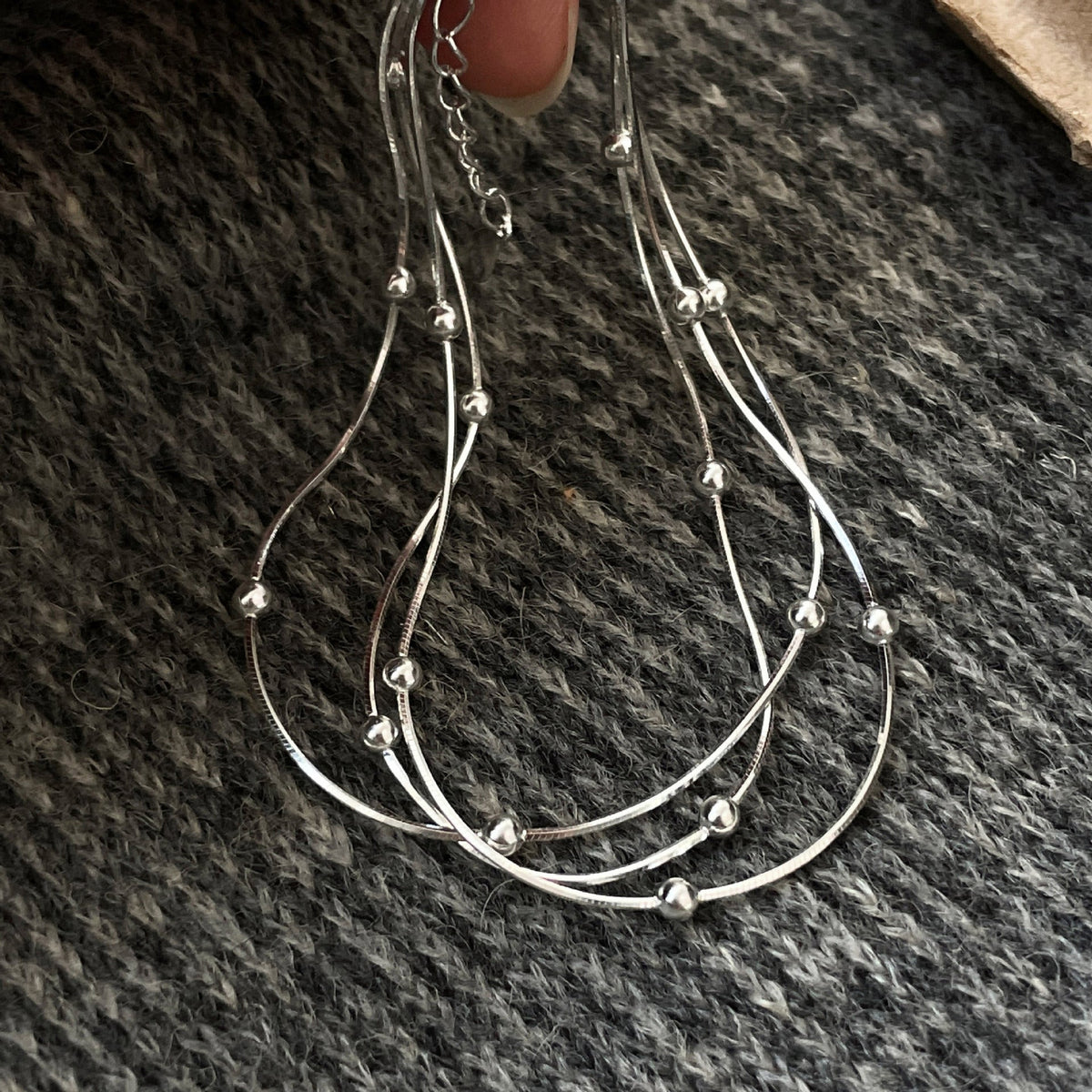 925 sterling silver three-layer snake bone chain bracelet - silvery