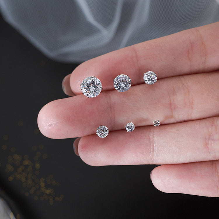 990 Silver Zircon Earrings - Silver