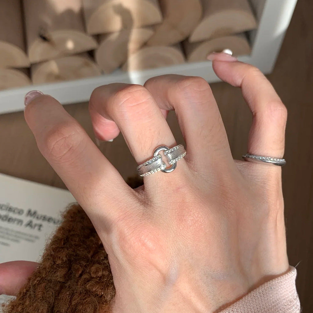 S925 sterling silver ring, retro heavy-duty O-shaped locking ring