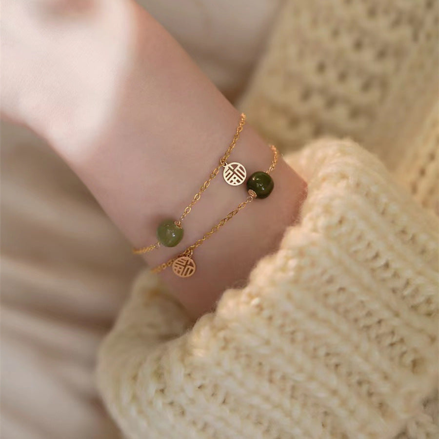 925 Sterling Silver Hotan Jade Bracelet -Golden