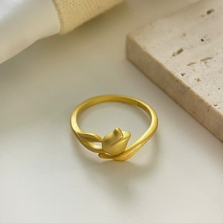 925 sterling silver tulip ring - golden
