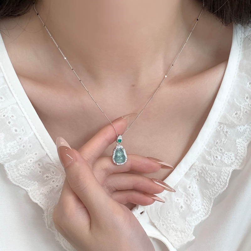 925 sterling silver jade gourd pendant necklace - silvery