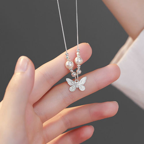 925 sterling silver butterfly pendant necklace - silvery