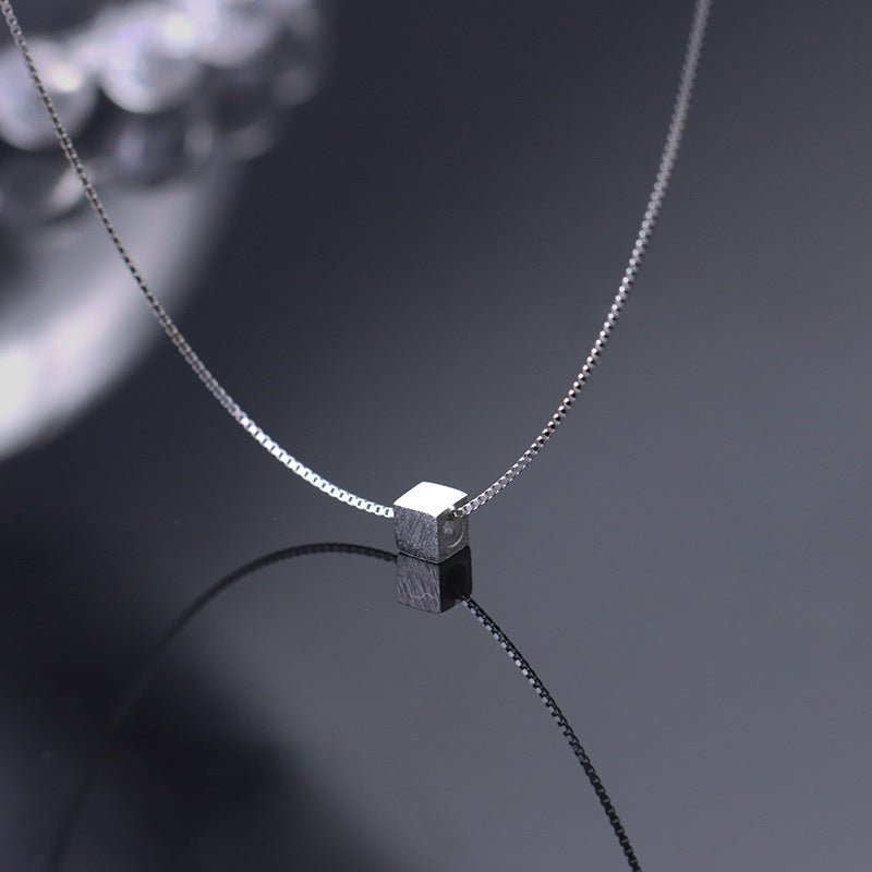 925 sterling silver square pendant necklace - silvery