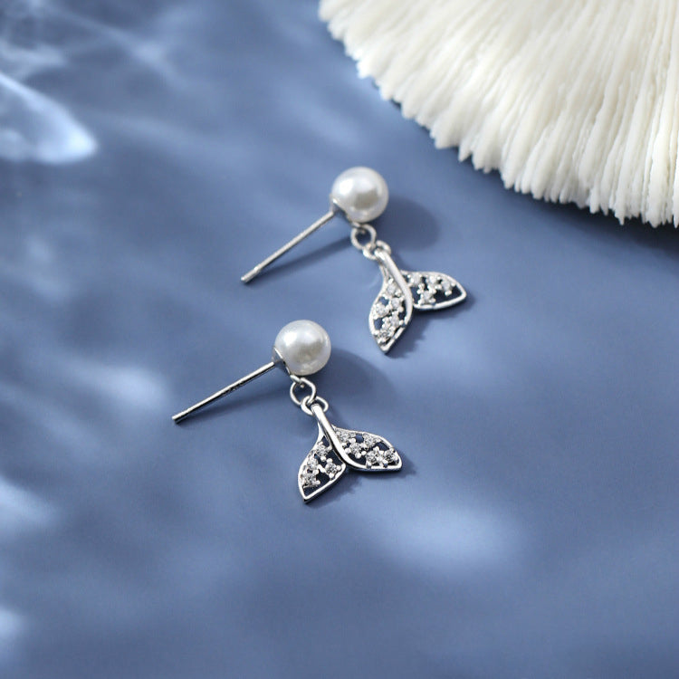 925 sterling silver mermaid tail pendant earrings - silvery