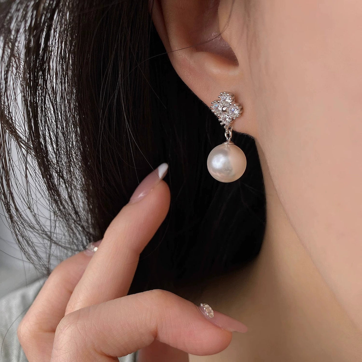 925 sterling silver pearl earrings - silvery