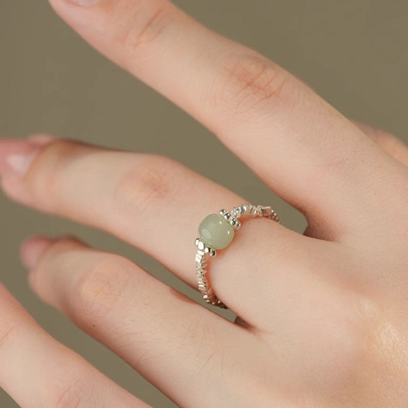 925 Sterling Silver Hotan Jade Ring - Silvery