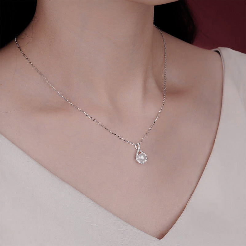 S925 sterling silver sparkling pearl pendant necklace