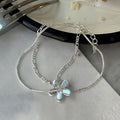 925 sterling silver flower shaped pendant double-layer bracelet - silvery