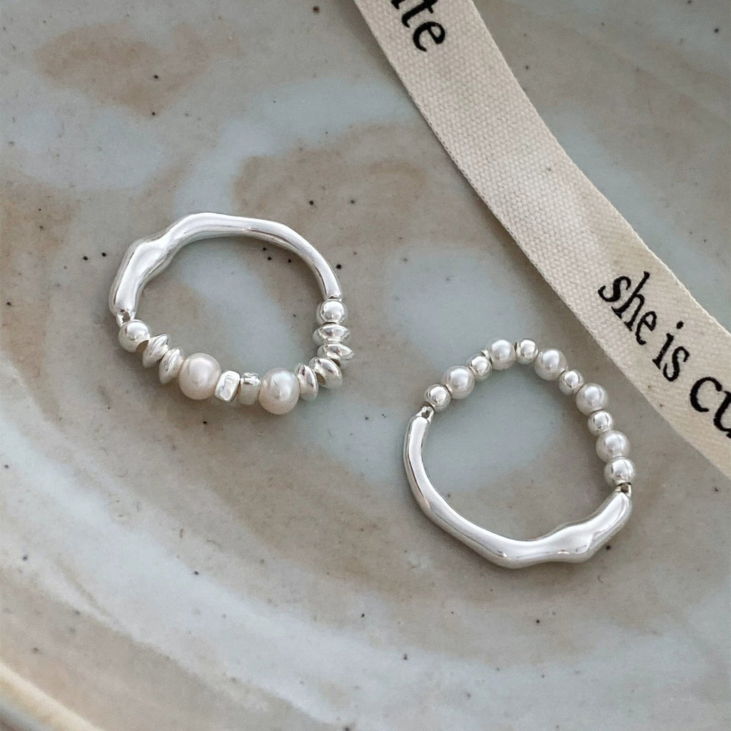 925 sterling silver pearl irregular design ring - silvery