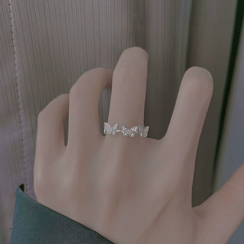 925 sterling silver butterfly set sparkling zirconium ring - silvery