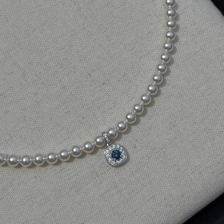 S925 sterling silver pearl  necklace - silvery