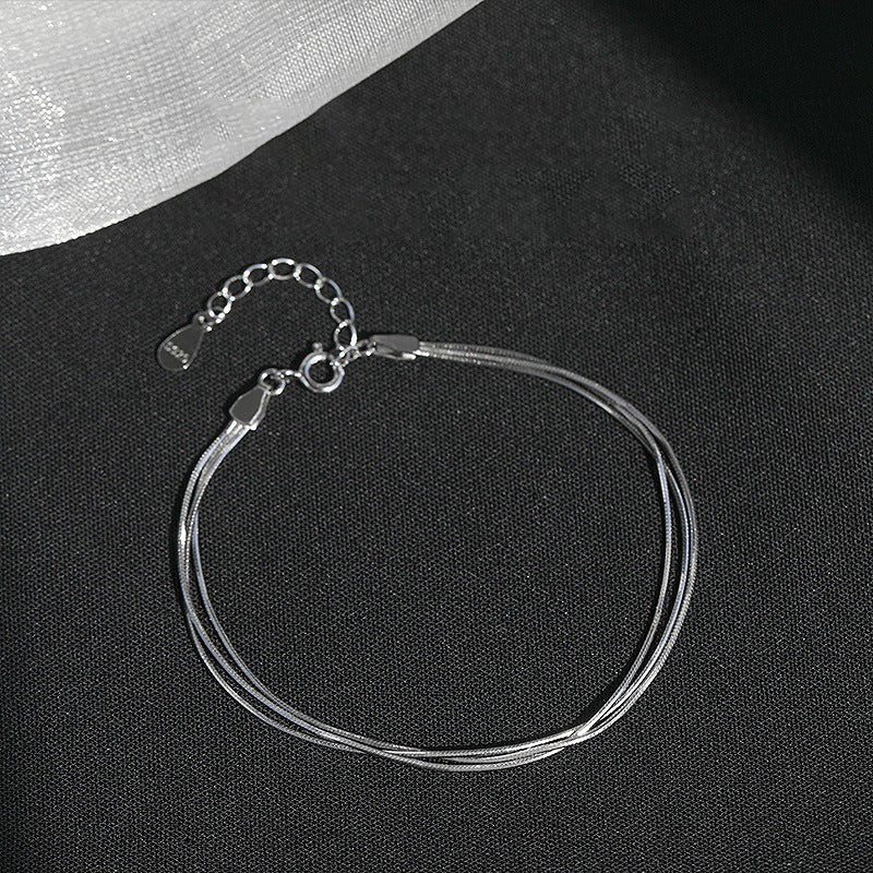 925 sterling silver three-layer snake bone chain bracelet