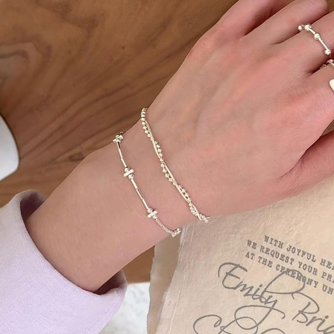 S925 sterling silver double-layer winding bracelet - silvery