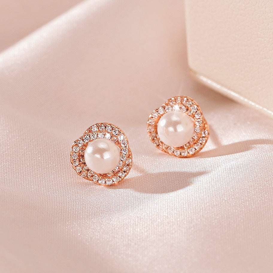 S925 pure silver pearl inlaid with sparkling zirconium earrings