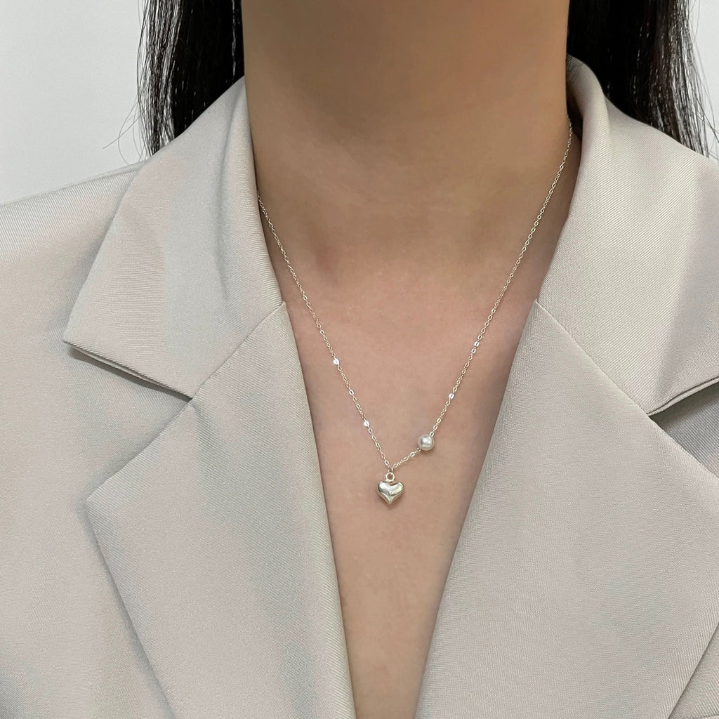 S925 Pure Silver Love Pendant Necklace - Silvery