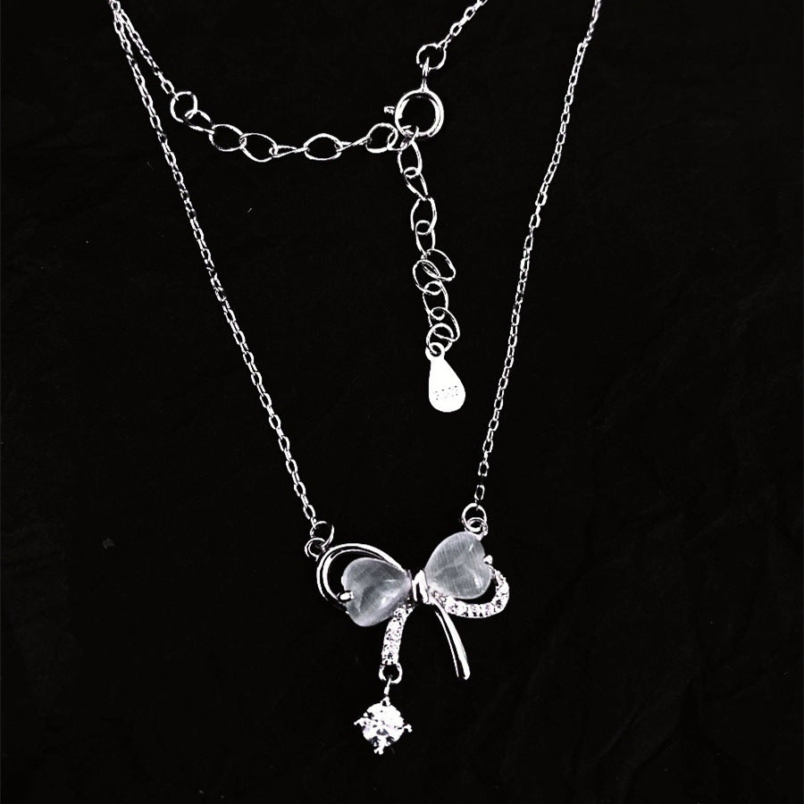925 sterling silver bowknot pendant necklace - silvery