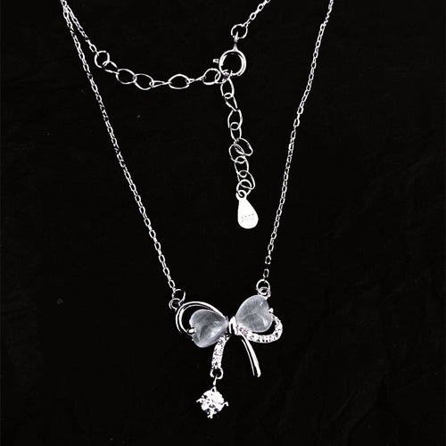 925 sterling silver bowknot pendant necklace - silvery