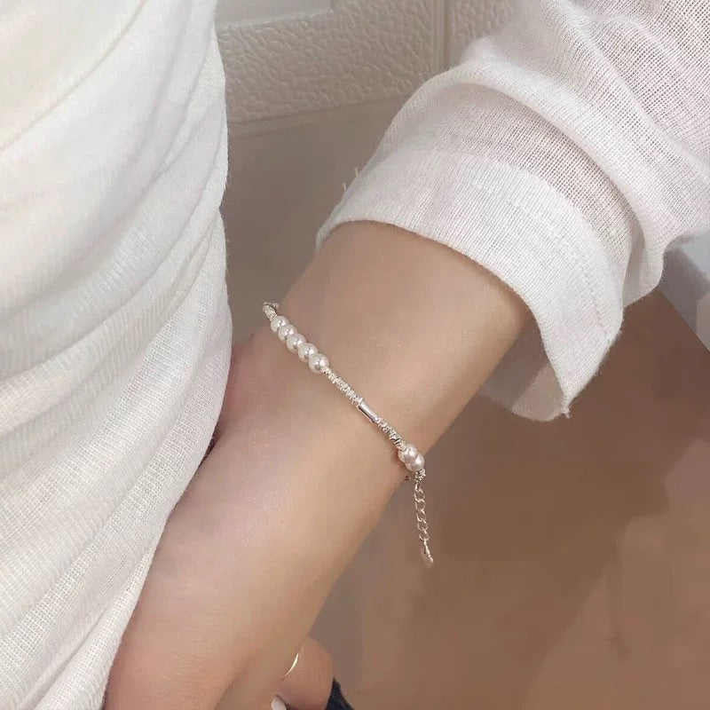 925 sterling silver pearl bracelet - silvery