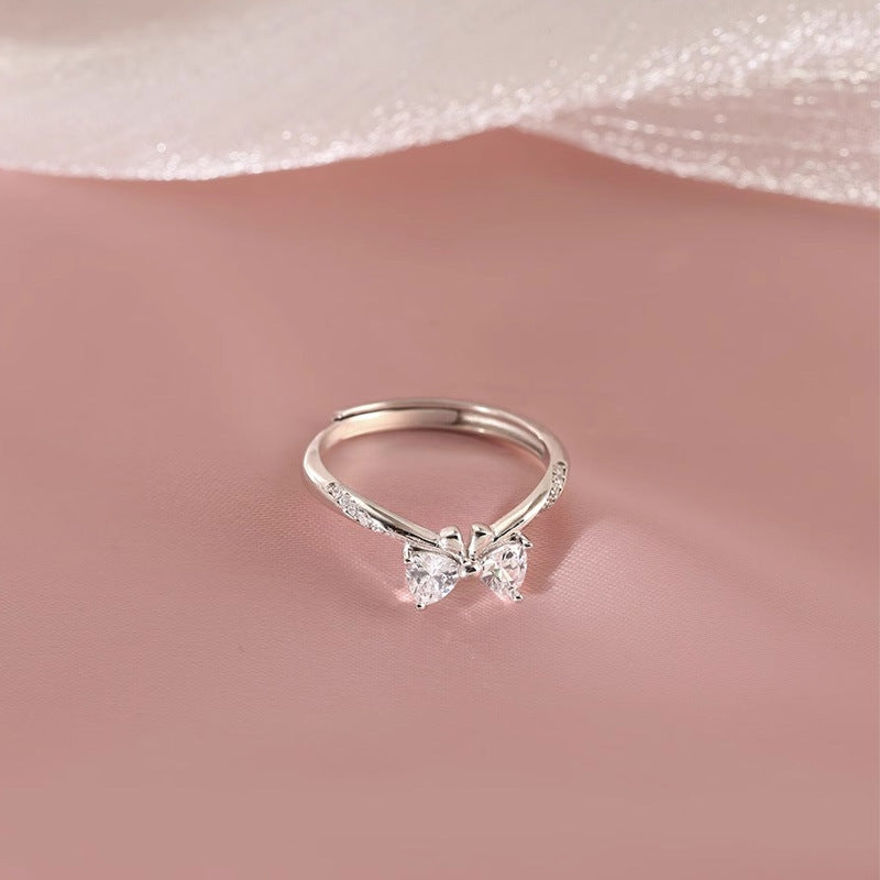 S925 sterling silver bowknot ring - silvery