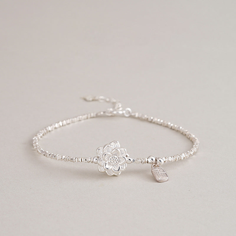 999 Silver Lotus Freshwater Pearl Bracelet - Silvery